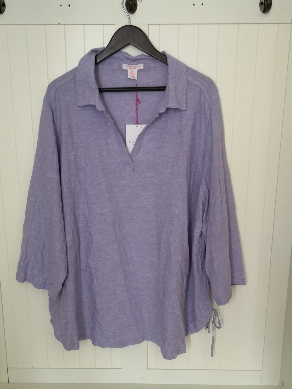 Brand New w Tags Isaac Mizrahi New York Linen Blend Lavender Purple Top Size 3X